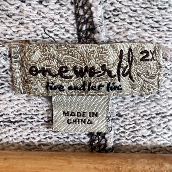 One World Live & Let Live Cardigan Beige & Gray Open Front Long Sleeve Size 2X - Picture 4 of 8